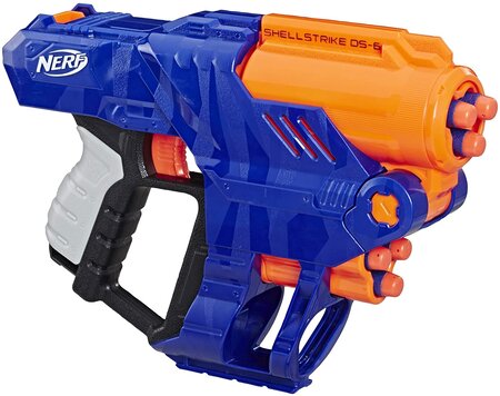 Pistolet élite Shellstrike DS-6 et Flechettes Elite Officielles bleu orange noir
