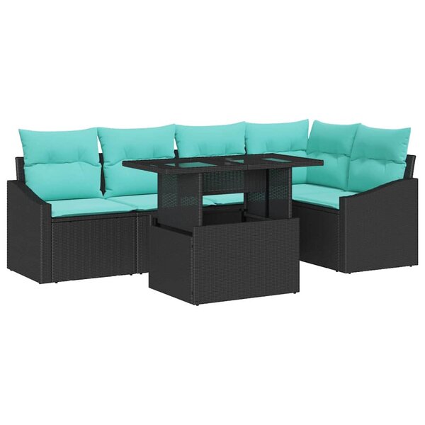 vidaXL Ensemble de canapé de jardin 6 Pièces Noir et Bleu polyrotin