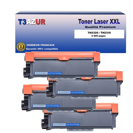 4 Toners compatibles avec Brother TN2320 pour Brother HL L2360DN  L2365DW  L2300D  L2340DW - 2 600 pages - T3AZUR