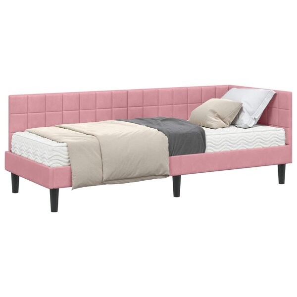 vidaXL Cadre de lit d'angle avec matelas 2 Pièces Gris Velours