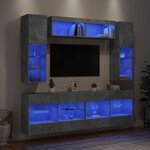 vidaXL Ensemble de meubles TV muraux 6Pièces et lumières LED gris béton