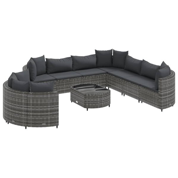 vidaXL Salon de jardin avec coussins 10 Pièces gris résine tressée