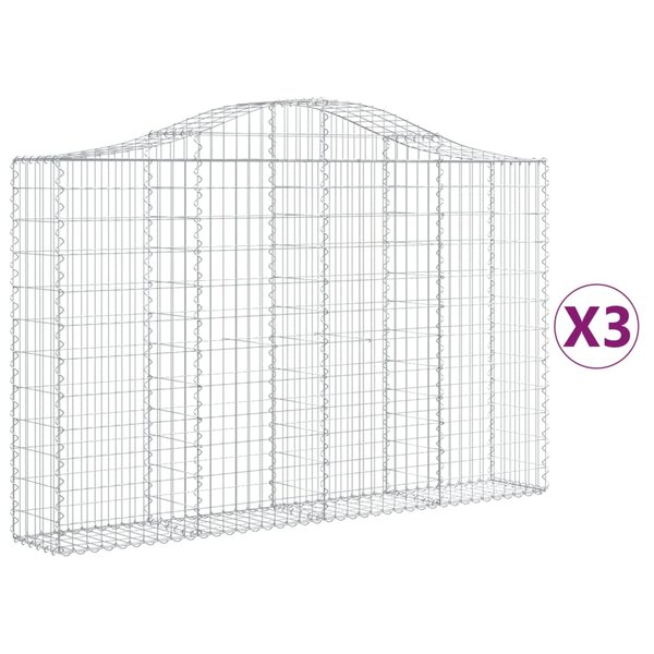 vidaXL Paniers à gabions arqués 3 Pièces 200x30x120/140 cm Fer galvanisé