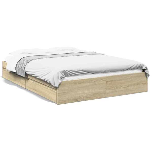 vidaXL Cadre de lit avec tiroirs sans matelas chêne sonoma 150x200 cm