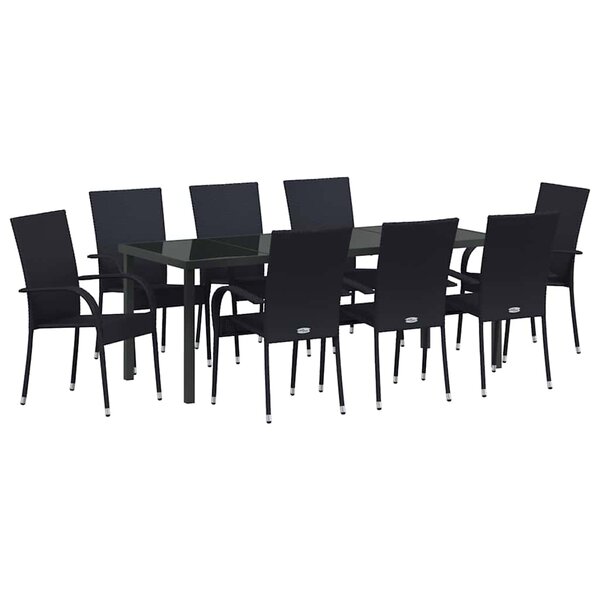 vidaXL Ensemble de salle à manger pour jardin 9 Pièces Noir Poly rotin