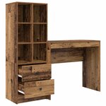 vidaXL Bureau avec tiroir avec étagère avec stockage 2 Pièces Bois ancien