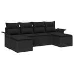 vidaXL Ensemble de canapé de jardin avec coussin 6 Pièces Noir polyrotin