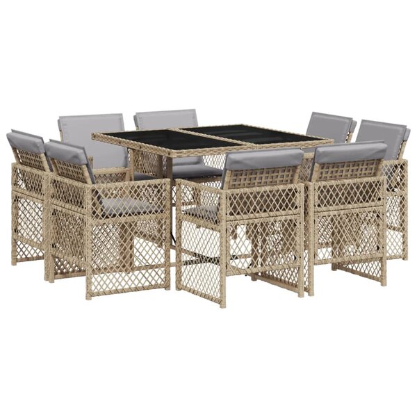 vidaXL Ensemble à manger de jardin et coussins 9 Pièces mélange beige