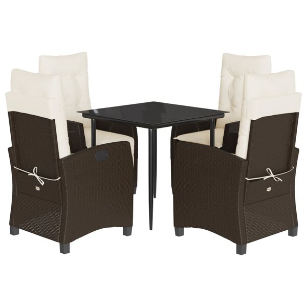 vidaXL Ensemble à manger de jardin 5 Pièces et coussins marron poly rotin