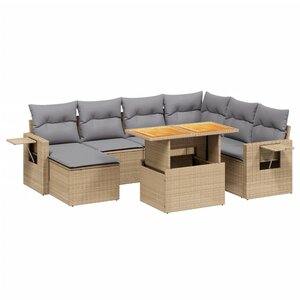 vidaXL Salon de jardin avec coussins 8 Pièces beige résine tressée