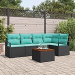 vidaXL Ensemble de canapé de jardin avec coussin 6 Pièces Noir polyrotin