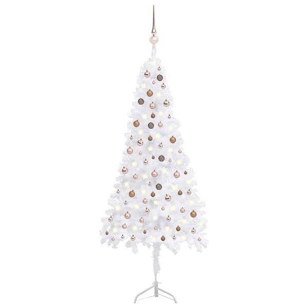 vidaXL Arbre de Noël artificiel d'angle LED et boules Blanc 240 cm PVC