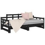 vidaXL Lit coulissant sans matelas noir 2x(90x200) cm