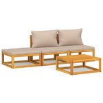 vidaXL Salon de jardin 4 Pièces avec coussins taupe bois massif