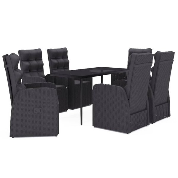 vidaXL Ensemble à manger de jardin avec coussins 7 Pièces Noir