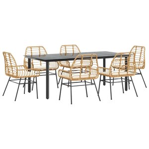 vidaXL Ensemble à manger jardin coussins 7Pièces marron poly rotin verre