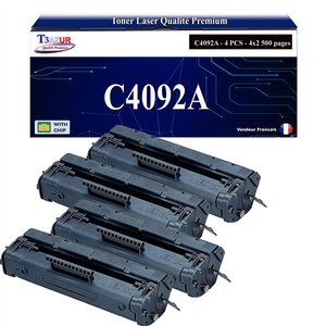 T3AZUR -4x Toners compatibles avec HP C4092A (92A) pour HP LaserJet 1100  1100 XI  1100A  3200  3200M