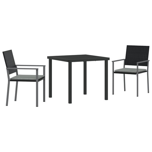 vidaXL Ensemble de salle à manger de jardin 3 pièces avec coussins en poly rotin noir.