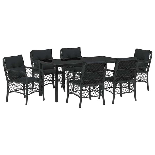 vidaXL Ensemble de salle à manger pour jardin 7 Pièces Noir polyrotin