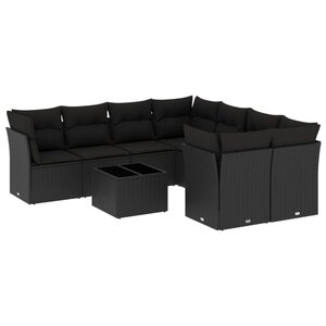 vidaXL Salon de jardin 9 Pièces avec coussins noir résine tressée