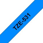 Pack de 5 Rubans adhésifs compatible avec Brother TZe531- Texte noir sur fond bleu - Largeur 12 mm x 8 mètres