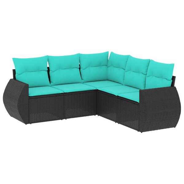 vidaXL Salon de jardin 5 Pièces avec coussins noir résine tressée