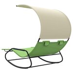 vidaXL Chaise longue double à bascule avec auvent Vert et crème