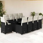 vidaXL Ensemble de bistro de jardin 11 Pièces coussins noir poly rotin