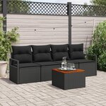 Ensemble de canapé de jardin 5 pièces noir en poly rattan et acacia avec coussins