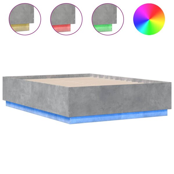 vidaXL Cadre de lit avec LED sans matelas gris béton 120x190 cm