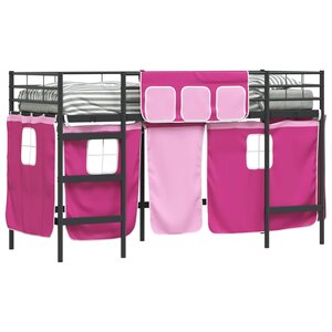 vidaXL Cadre de lit superposé pour enfants avec rideaux Noir et rose