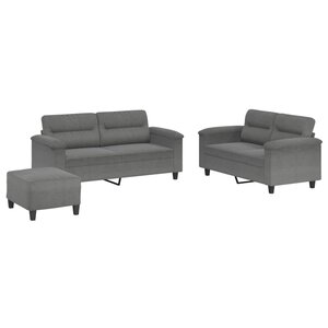 vidaXL Ensemble de canapés 3 Pièces coussins gris foncé tissu microfibre