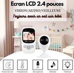 Ovegna BM1 : Babyphone Caméra Moniteur bébé sans Fil, Ecran LCD 2.4 ", Portée Transmission 100 Mètres, Vision Nocturne, Microphone Haut-Parleur, Capteur Température, Veilleuse, Berceuse, Rechargeable