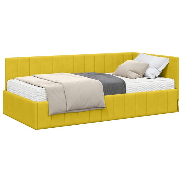 vidaXL Cadre de lit d'angle avec matelas 2 Pièces Jaune Velours