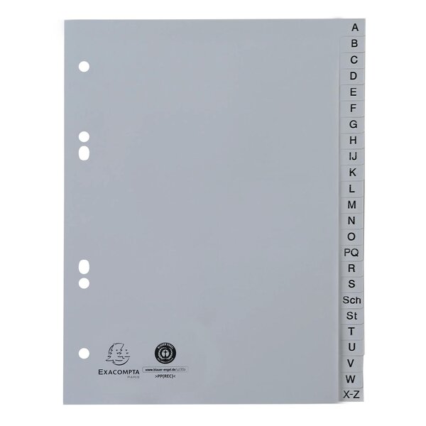 Intercalaires Imprimés Alphabétiques Pp Recyclé Gris A-z (alphabet Allemand) - 24 Positions - A5 - Gris - X 25 - Exacompta