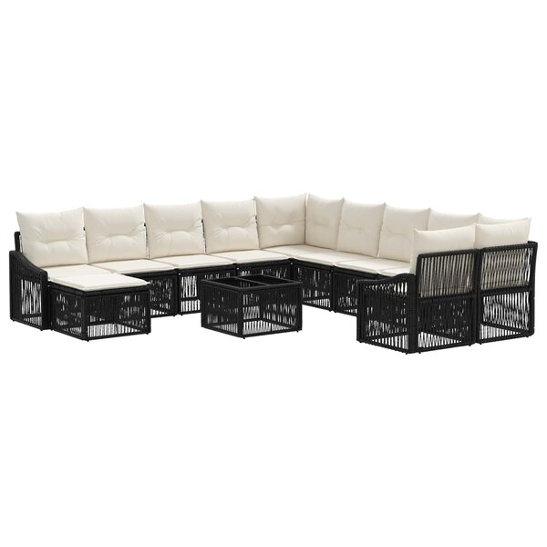 vidaXL Ensemble de canapé de jardin 12 Pièces Noir polyrotin