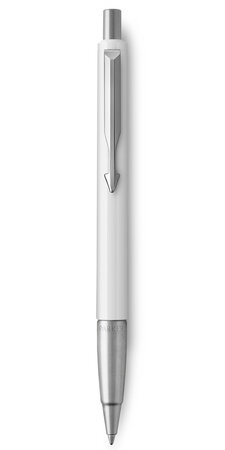 PARKER Vector stylo bille, blanc avec attributs chromés, pointe moyenne, encre bleue, coffret cadeau