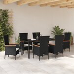 vidaXL Ensemble de Salle à Manger de Jardin 7 Pièces avec Coussins Rattan Noir