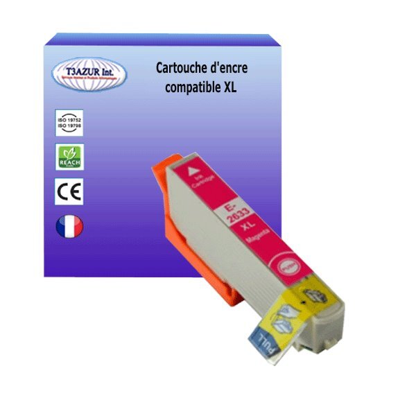 Cartouche Compatible avec Epson XP620, XP625, XP700, XP710, XP720, XP800, XP810, XP820 remplace Epson T2633 Magenta - T3AZUR