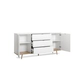 Buffet bas - Décor chene et blanc - Scandinave - 2 portes et 3 tiroirs - GÖTEBORG - L 180 cm