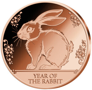 Monnaie YEAR OF THE RABBIT Chinese Zodiac Signs 1 Oz Cuivre 20 Francs Gabon (PRÉCOMMANDE)