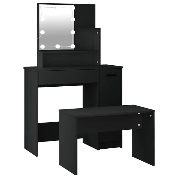 vidaXL Ensemble de coiffeuse avec LED Noir Bois d'ingénierie
