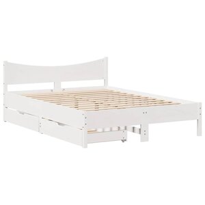vidaXL Cadre de lit avec tiroirs blanc 135x190 cm bois de pin massif