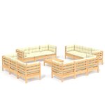 vidaXL Salon de jardin 13 Pièces avec coussins crème bois de pin