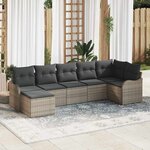 vidaXL Ensemble de canapé de jardin avec coussin 7 Pièces Gris Poly rotin