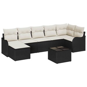 vidaXL Ensemble de canapé de jardin avec coussin 8 Pièces Noir Poly rotin