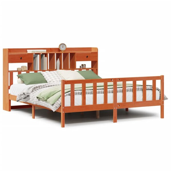 vidaXL Lit bibliothèque sans matelas cire marron 200x200 cm pin massif