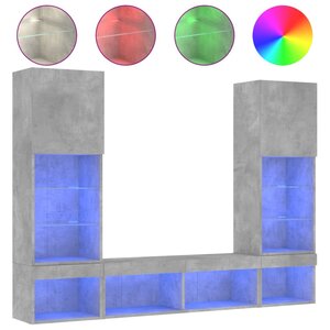 vidaXL Unités murales TV avec LED 5 Pièces gris béton bois d'ingénierie