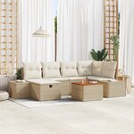 vidaXL Ensemble de canapé de jardin 7 pièces avec coussins Beige Poly Rotin