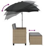 vidaXL Canapé de jardin 2 places avec parasol et tabourets beige rotin